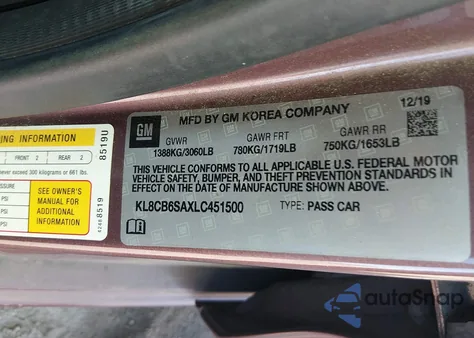 2020 Chevrolet Spark Fwd Ls Automatic z USA, uszkodzony, nr VIN KL8CB6SAXLC451500